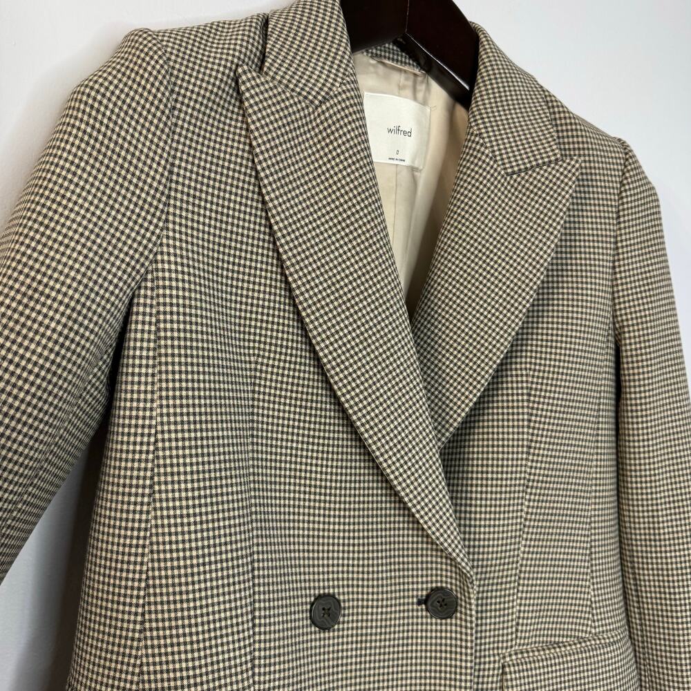 Aritzia Wilfred Plaid Grey Double Breasted Blazer Jacket Academia Sz 0 - Picture 2 of 13